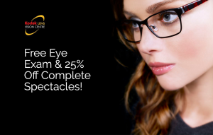 Free Eye Exam & 25% off Complete Spectacles